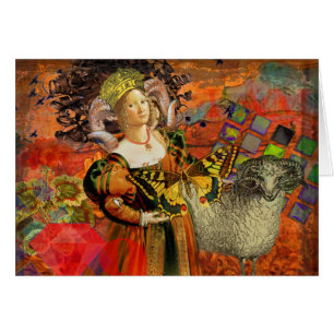 Widder Orange Frau: Gothic Ram Antique Art Collage