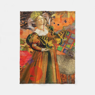 Widder Orange Frau: Gothic Ram Antique Art Collage Fleecedecke