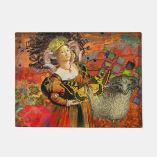 Widder Orange Frau: Gothic Ram Antique Art Collage Fußmatte