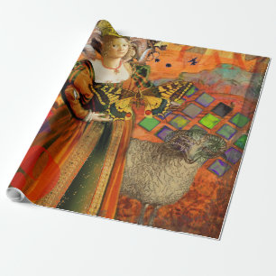 Widder Orange Frau: Gothic Ram Antique Art Collage Geschenkpapier