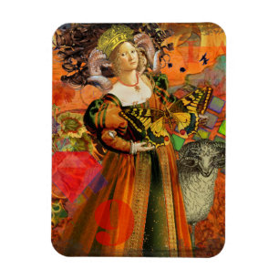 Widder Orange Frau: Gothic Ram Antique Art Collage Magnet