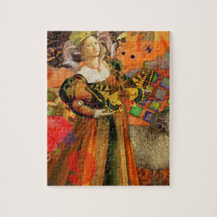Widder Orange Frau: Gothic Ram Antique Art Collage Puzzle