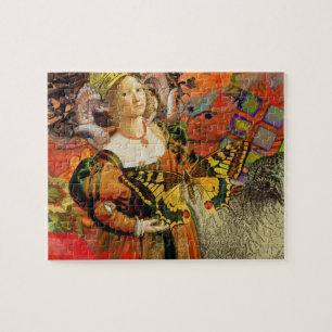 Widder Orange Frau: Gothic Ram Antique Art Collage Puzzle