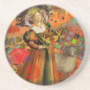 Widder Orange Frau: Gothic Ram Antique Art Collage Sandstein Untersetzer