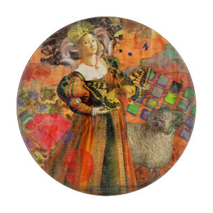Widder Orange Frau: Gothic Ram Antique Art Collage Schneidebrett