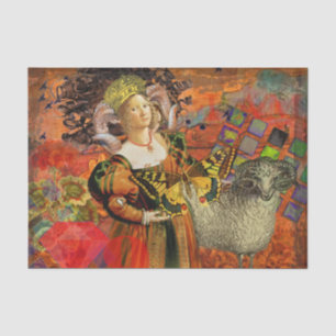 Widder Orange Frau: Gothic Ram Antique Art Collage Seidenpapier
