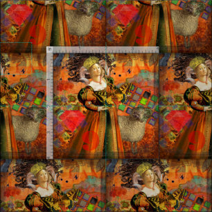 Widder Orange Frau: Gothic Ram Antique Art Collage Stoff