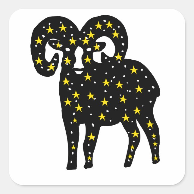 Widder Raum Sterne Silhouette Quadratischer Aufkleber (Vorderseite)
