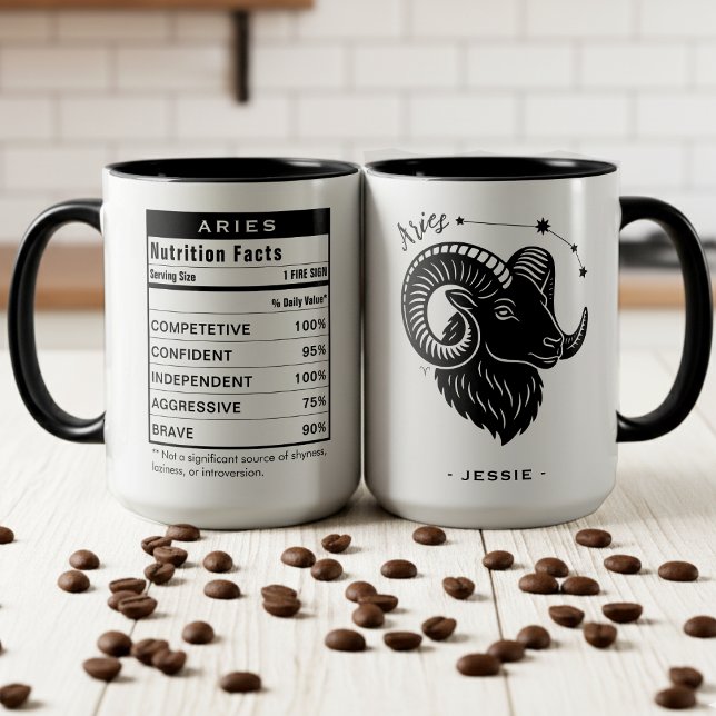Widder-Sternzeichen Astrologie Ernährungsfakten Tasse (Aries Zodiac Sign Astrology Nutrition Facts Mug)