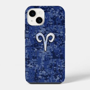 Widder-Sternzeichen auf Marineblau-Camo iPhone 14 Hülle