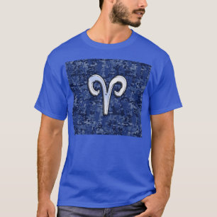 Widder-Sternzeichen auf Navy-Blue-Digital-Tarnung- T-Shirt