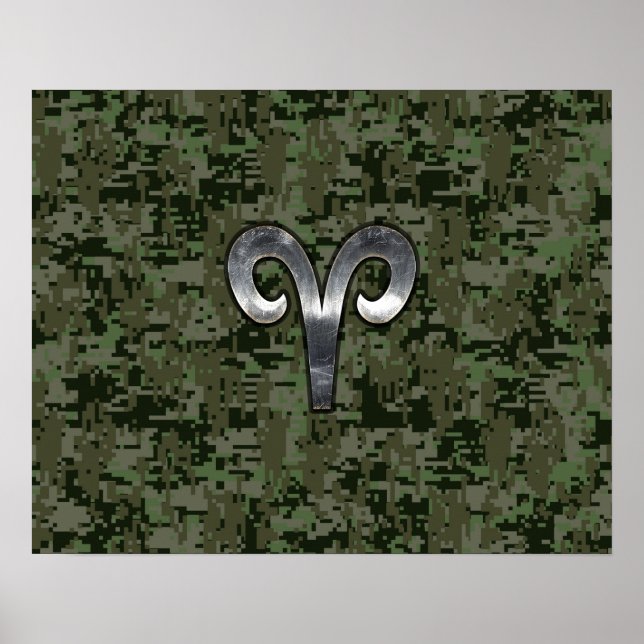 Widder-Sternzeichen auf Waldgrün Digital Camo Poster (Vorne)