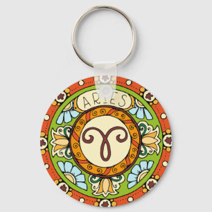 Widder Sternzeichen farbenfrohes Mandala Schlüsselanhänger