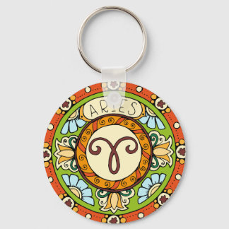 Widder Sternzeichen farbenfrohes Mandala Schlüsselanhänger