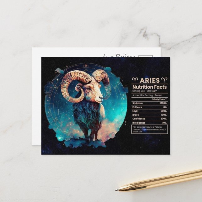 Widder-Sternzeichen-Geburtstagskarte Postkarte (Vorderseite/Rückseite Beispiel)