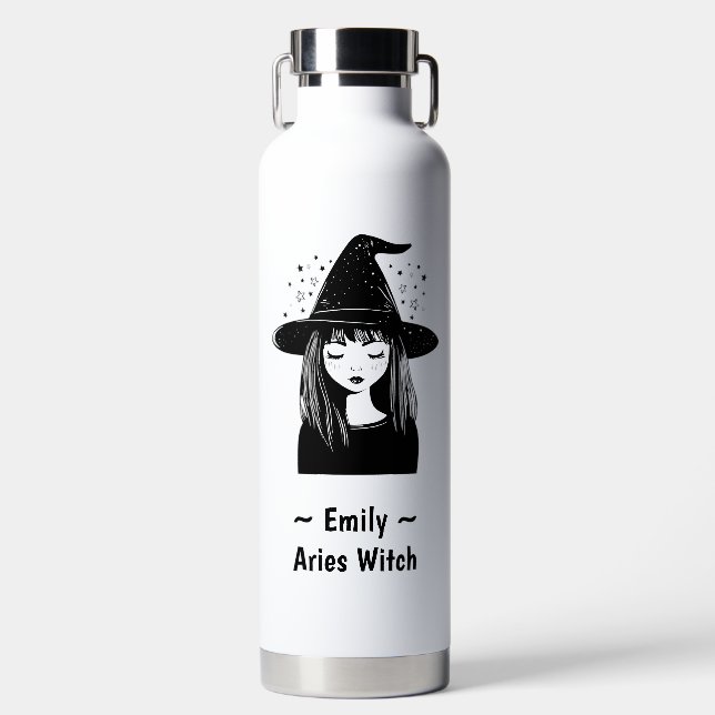 Widder-Sternzeichen-Hexe Whimsical Himmels-Horosko Trinkflasche (Vorderseite)