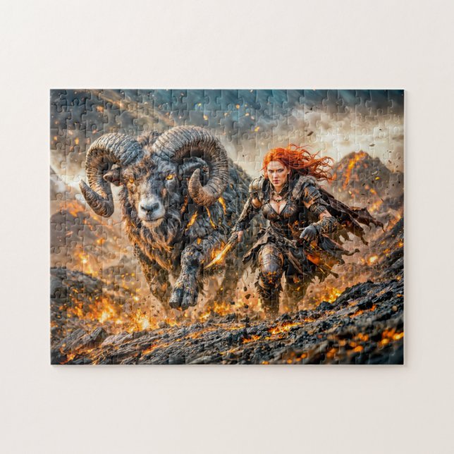 Widder-Sternzeichen mit Krieger und anstürmendem W Puzzle (Horizontal)