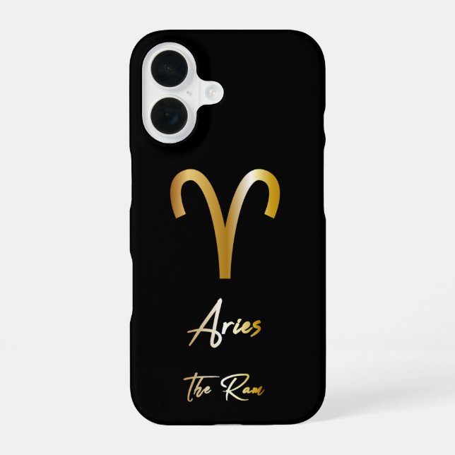 Widder-Sternzeichen, Schwarz & Gold iPhone 16 Hülle (Rückseite)