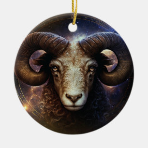 Widder-Sternzeichen Wasserfarben-Design Keramik Ornament