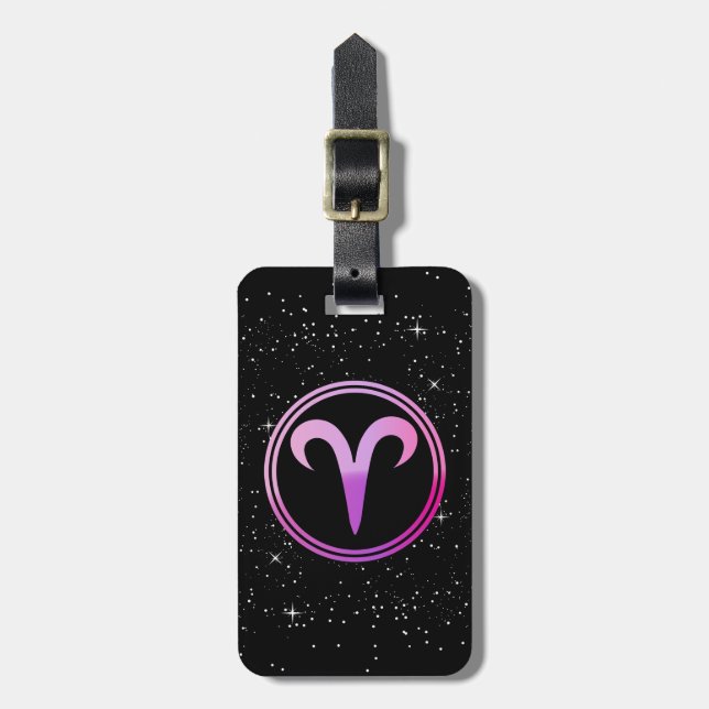 Widder-Symbol-Kreis-Rosa mit Sternen v2 Gepäckanhänger (Vorderseite vertikal)