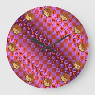 Widder und Holz Hahn Große Wanduhr