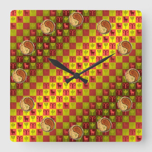 Widder und Holzaffe Quadratische Wanduhr (Vorderseite)