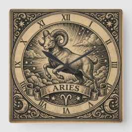 Widder Vintage-Tierkreis-Wanduhr Quadratische Wanduhr
