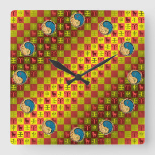 Widder & Wasser-Affe Quadratische Wanduhr