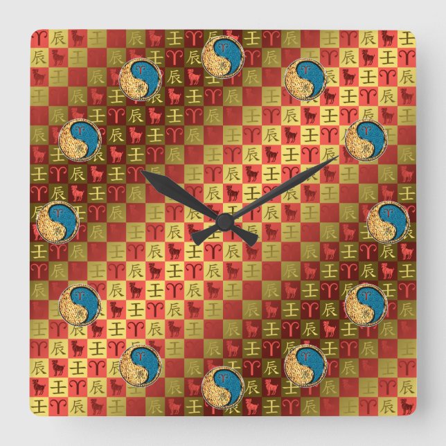 Widder & Wasser-Drache Quadratische Wanduhr (Vorderseite)