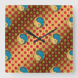 Widder & Wasser-Drache Quadratische Wanduhr