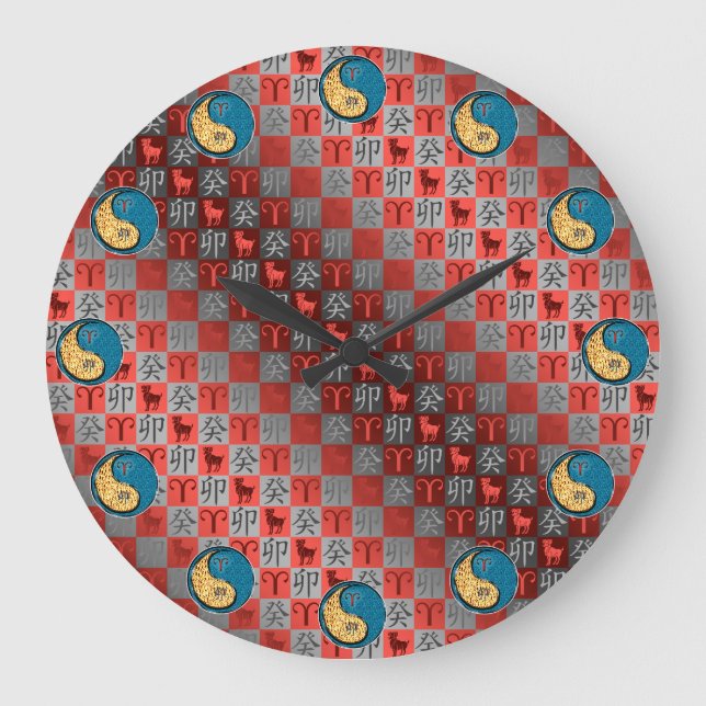 Widder & Wasser Kaninchen Große Wanduhr (Vorderseite)