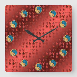 Widder & Wasser-Tiger Quadratische Wanduhr