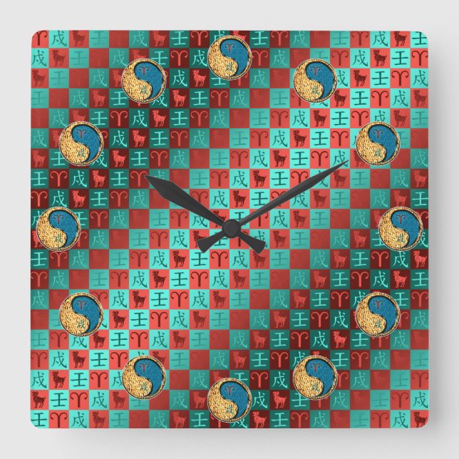 Widder & Wasserhund Quadratische Wanduhr (Vorderseite)