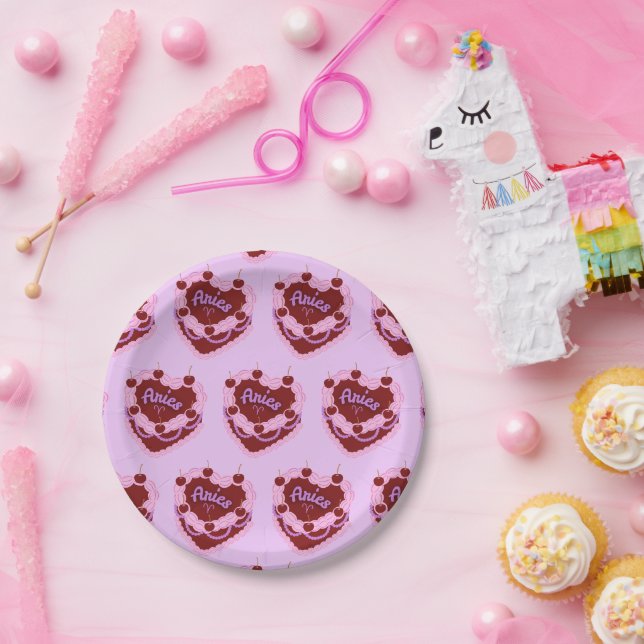 Widder-Zodiac-Coqueheart-Birthday-Cake Pappteller (Party)