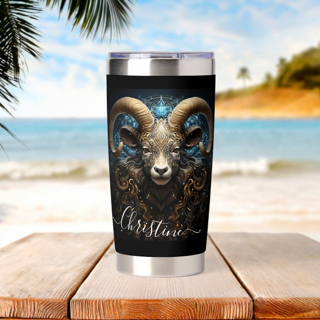 Widder-Zodiac-Kunst für 21. März–19. April  Thermobecher (Strand (gedreht))