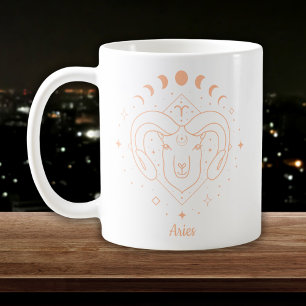 Widder-Zodiac-Linienkunst Weiß-Pfirsich Kaffeetasse