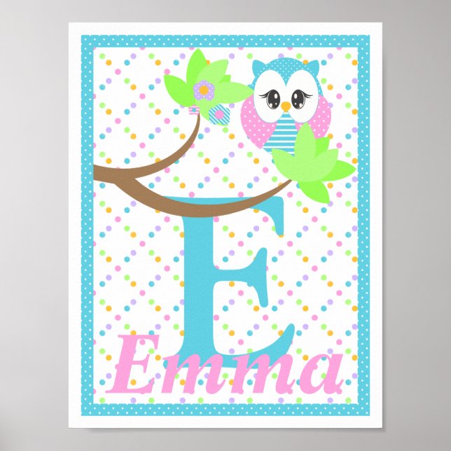 Widdle Owl, benutzerdefinierte Buchstabenbezeichnu Poster (Vorne)