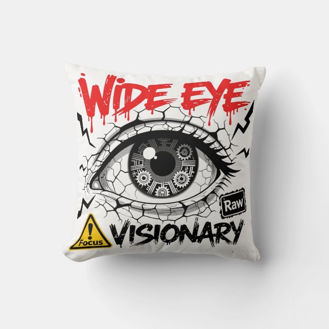 Wide Eye Visionary Raw Streetwear Graphic Kissen (Vorderseite)