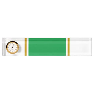 Wide Kelly Green Brown White Racing Stripes Uhr Namensplakette
