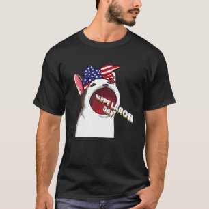 Wide Mouth Cat Meme Happy Labour Day Messy Bun Ame T-Shirt