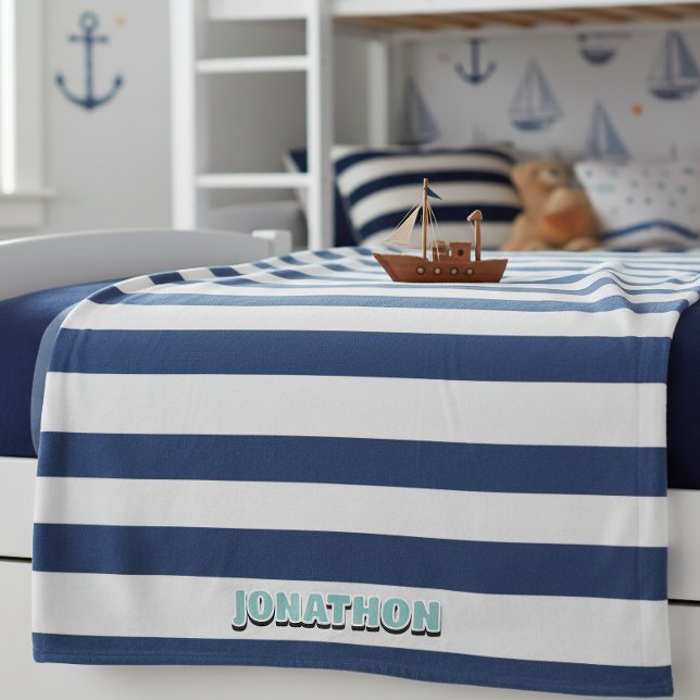 Wide Nautical Striped Weave Navy White ID1248 Fleecedecke (Von Creator hochgeladen)