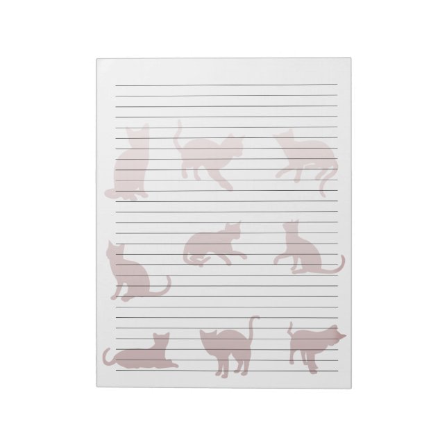 Wide Ruled 8,5 x 11" Rose Gold Cat Silhouetten Notizblock (Rotiert)