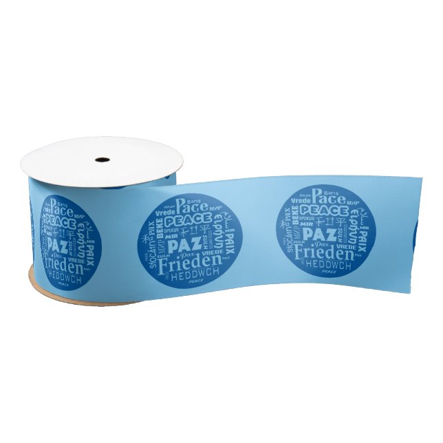 Wide Satin Blue Ribbon Multi Language Peace Satinband (Spule)