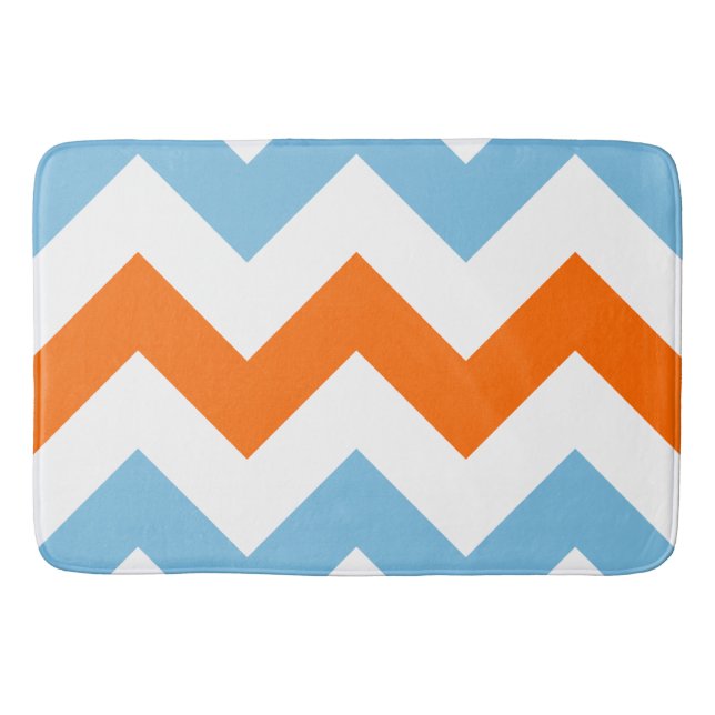 Wide Zigzag Muster Orange White & Blue Badematte (Vorderseite)