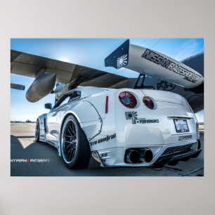 Widebody Nissan GT-R Libertywalk R35 with airplane Poster