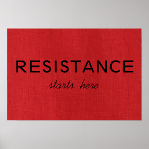 Widerstand beginnt hier auf Red Linen Texture Foto Poster