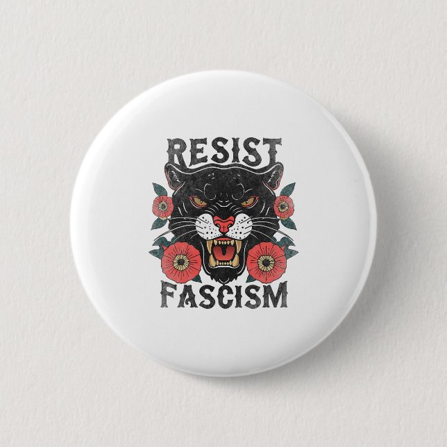 Widerstehe Faschismus Tiger Anti-Trump Soziale Ger Button (Vorderseite)