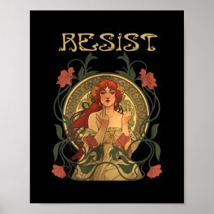 Widerstehen Sie Art Nouveau Mucha Anti-Trump Fraue Poster