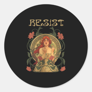 Widerstehen Sie Art Nouveau Mucha Anti-Trump Fraue Runder Aufkleber