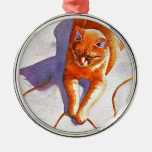 Widget Orange Tabby Playing String Ornament Aus Metall
